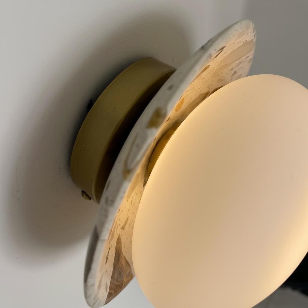 Terrazzo Stone and Opal Glass Globe Wall Sconce, Modern G9 Wall Light for Bedroom, Hallway, Bathroom, and Living Room