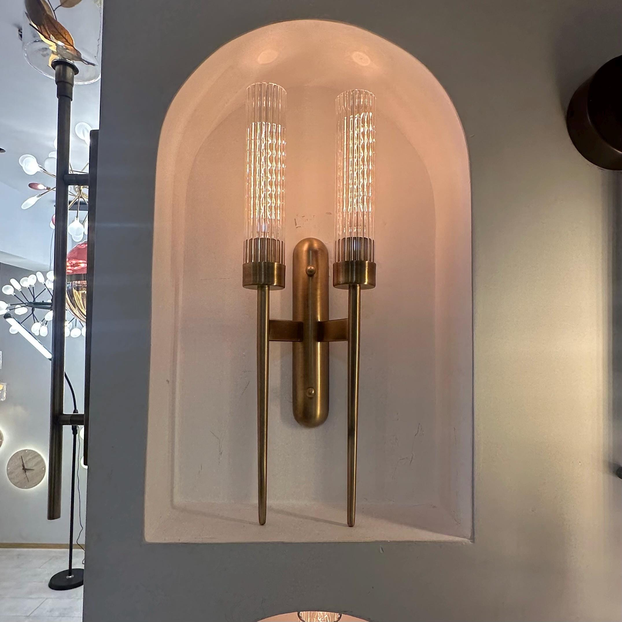Ribbed Glass Torch Wall Sconce with Dark Bronze Frame, E26 E27 Wall Light for Bedroom, Hallway, Living Room, and Entryway