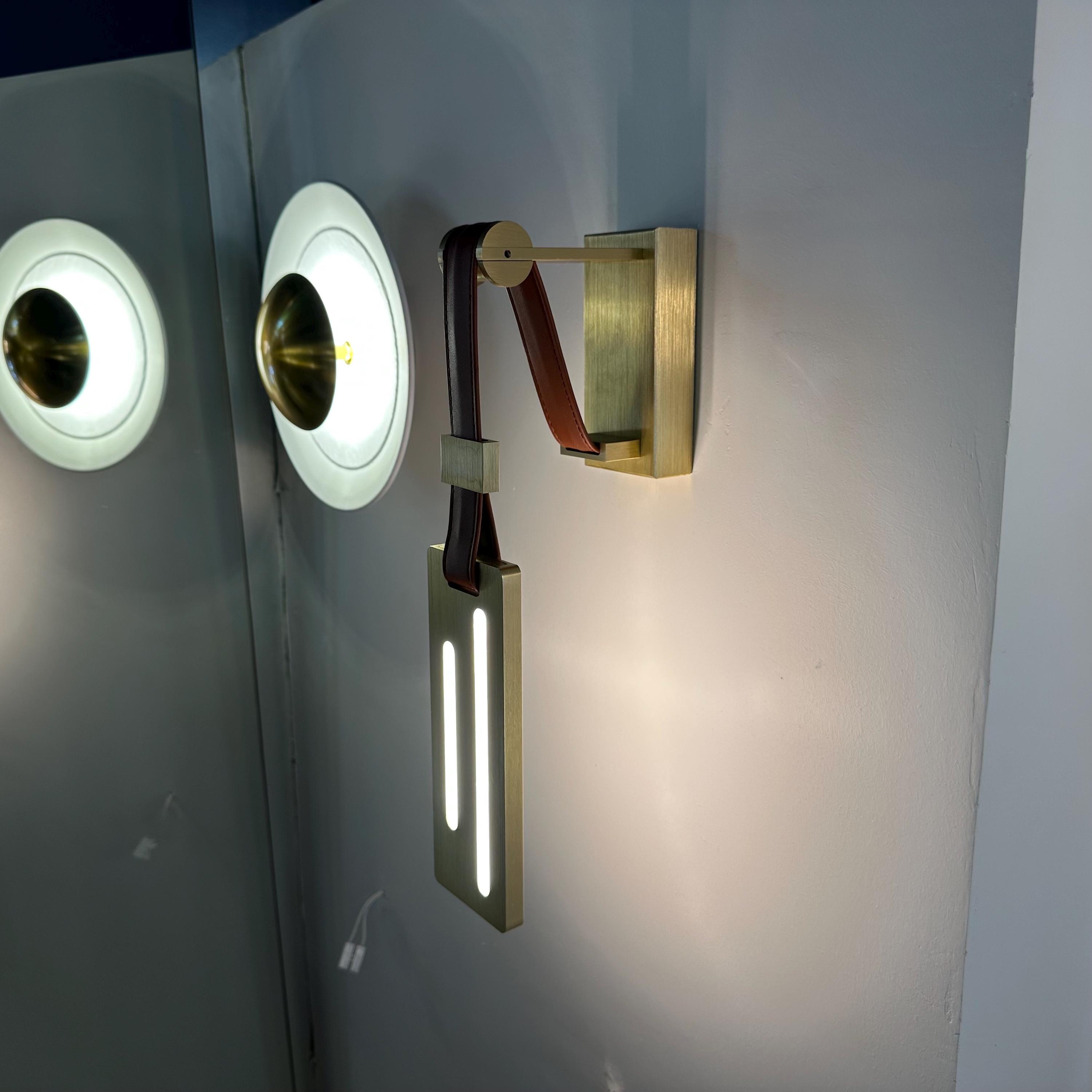 Brushed Brass Leather Strap LED Wall Sconce, Modern Luxury Wall Light for Bedroom, Hallway, Living Room, and Bedside