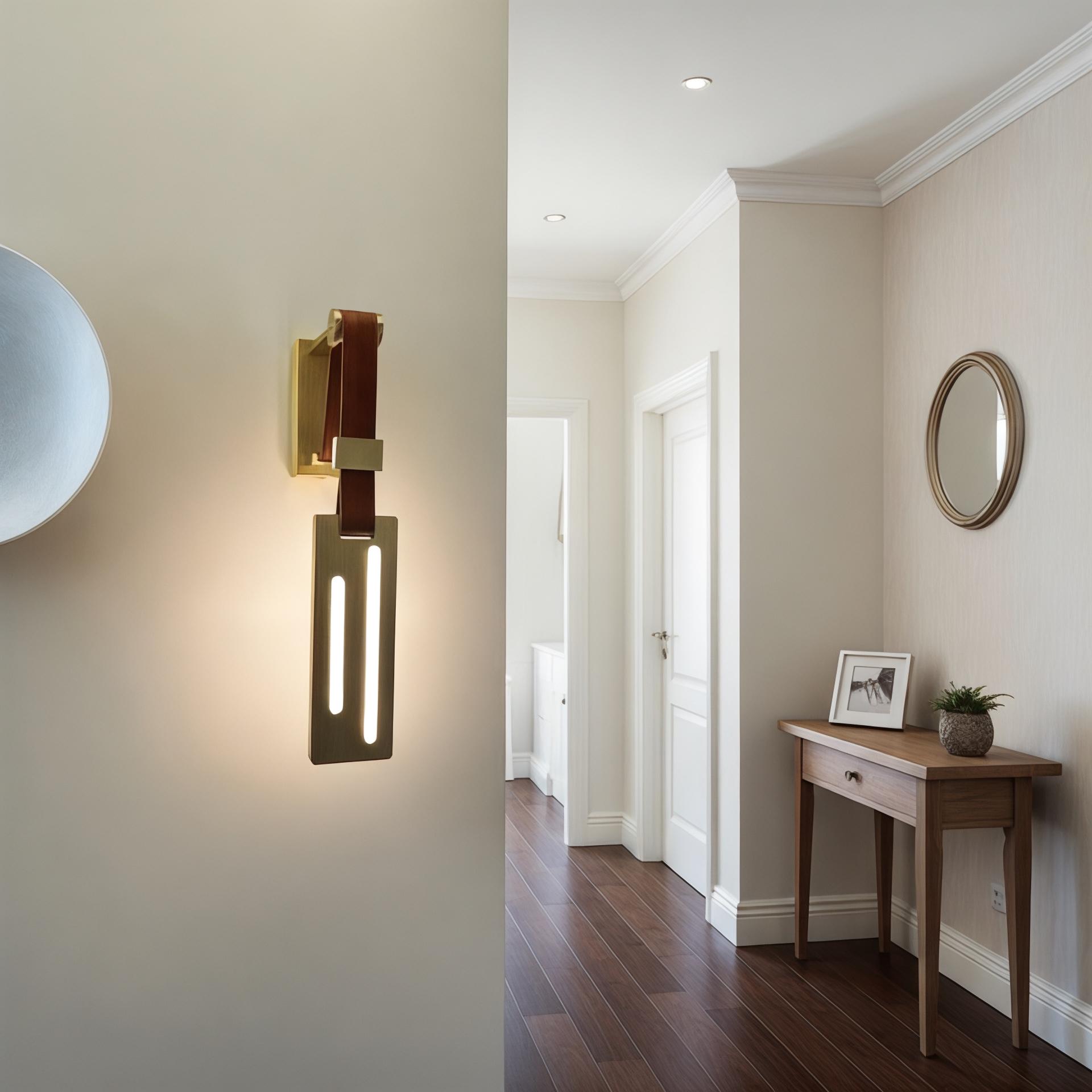 Brushed Brass Leather Strap LED Wall Sconce, Modern Luxury Wall Light for Bedroom, Hallway, Living Room, and Bedside