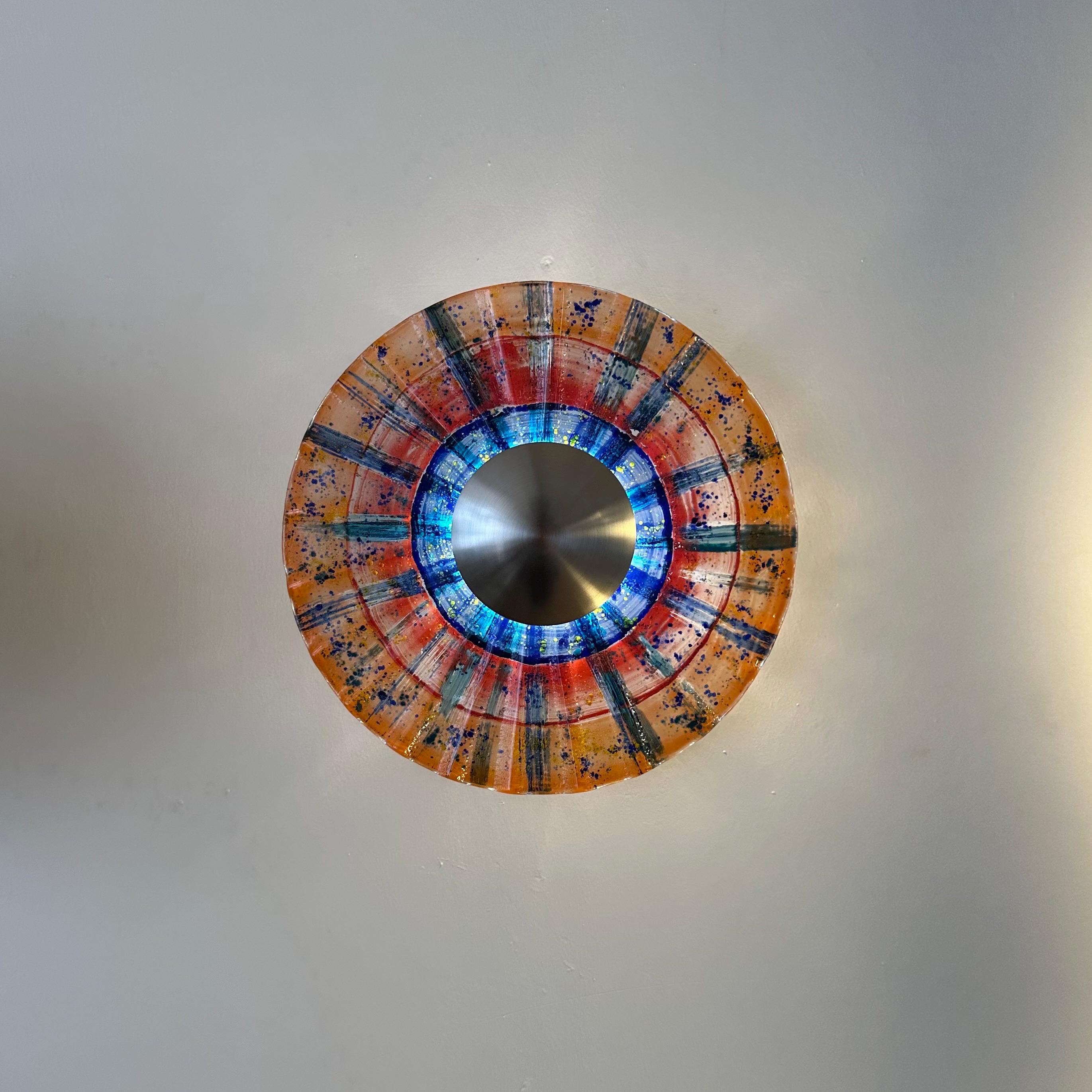 Colorful Art Glass LED Wall Sconce, Modern Round Warm White Wall Light for Living Room, Hallway, Bedroom, and Accent Wall