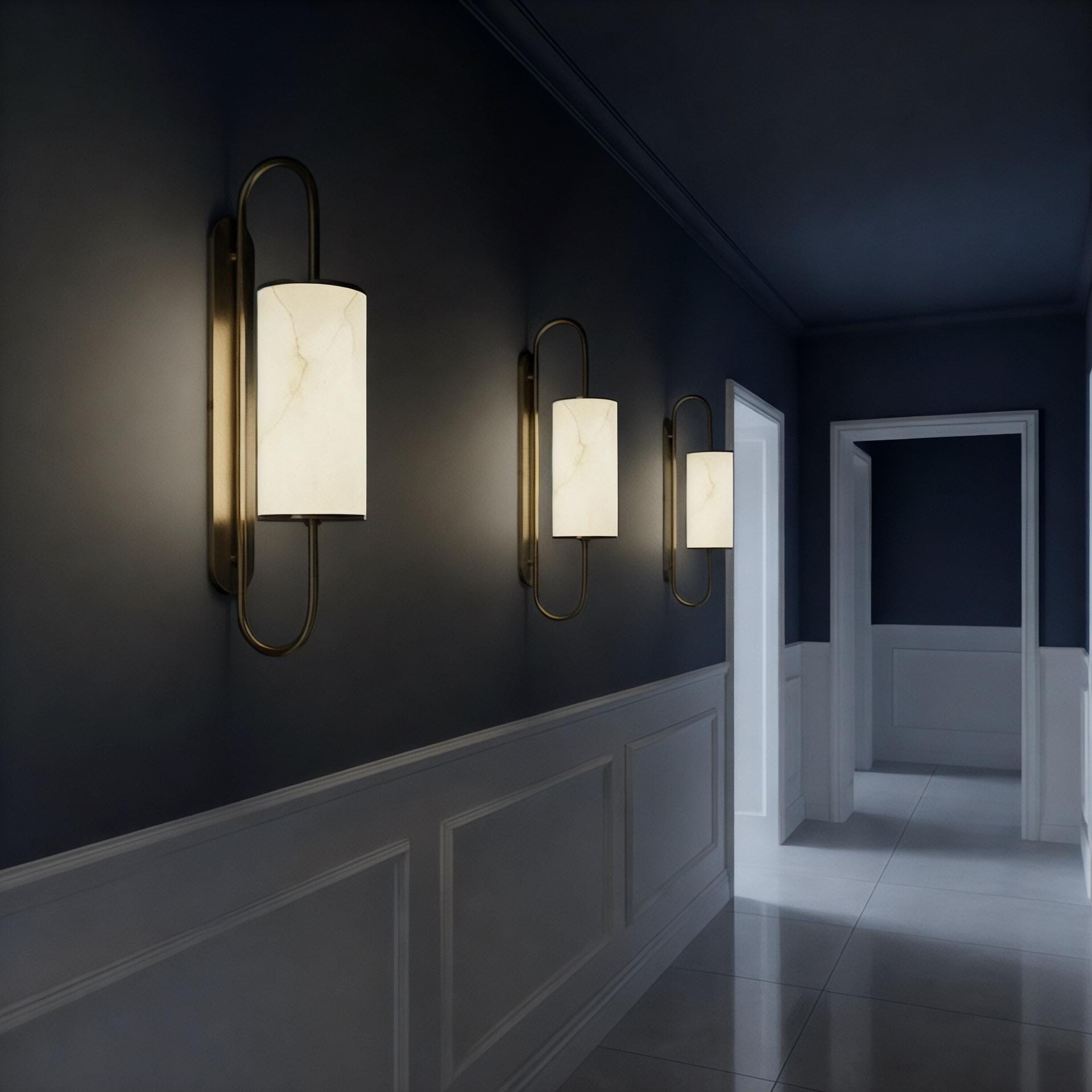 Modern Vertical Marble LED Wall Sconce with Brushed Brass Frame, 4000K Wall Light for Bedroom, Hallway, Living Room, and Entryway