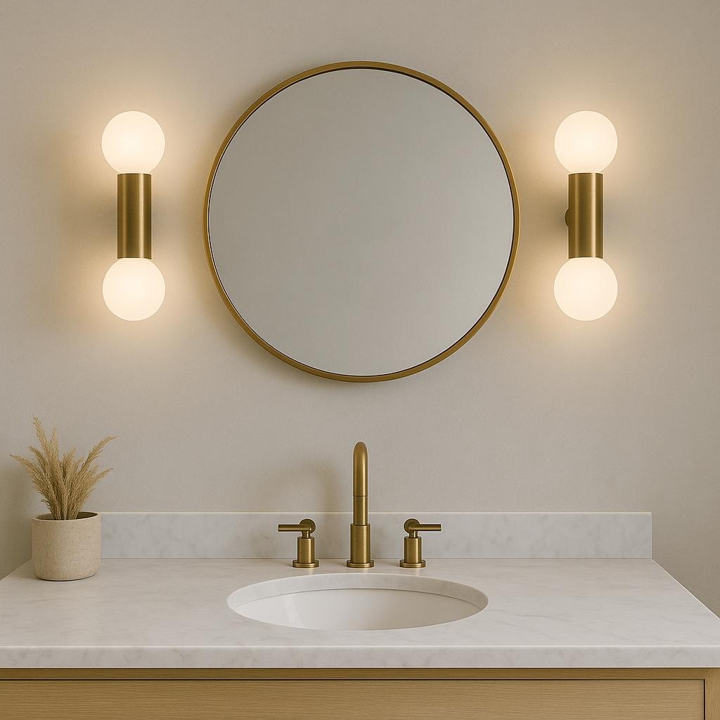 Brushed Brass Double Opal Glass Wall Sconce, Modern G9 Globe Wall Light for Bedroom, Hallway, Bathroom, and Living Room