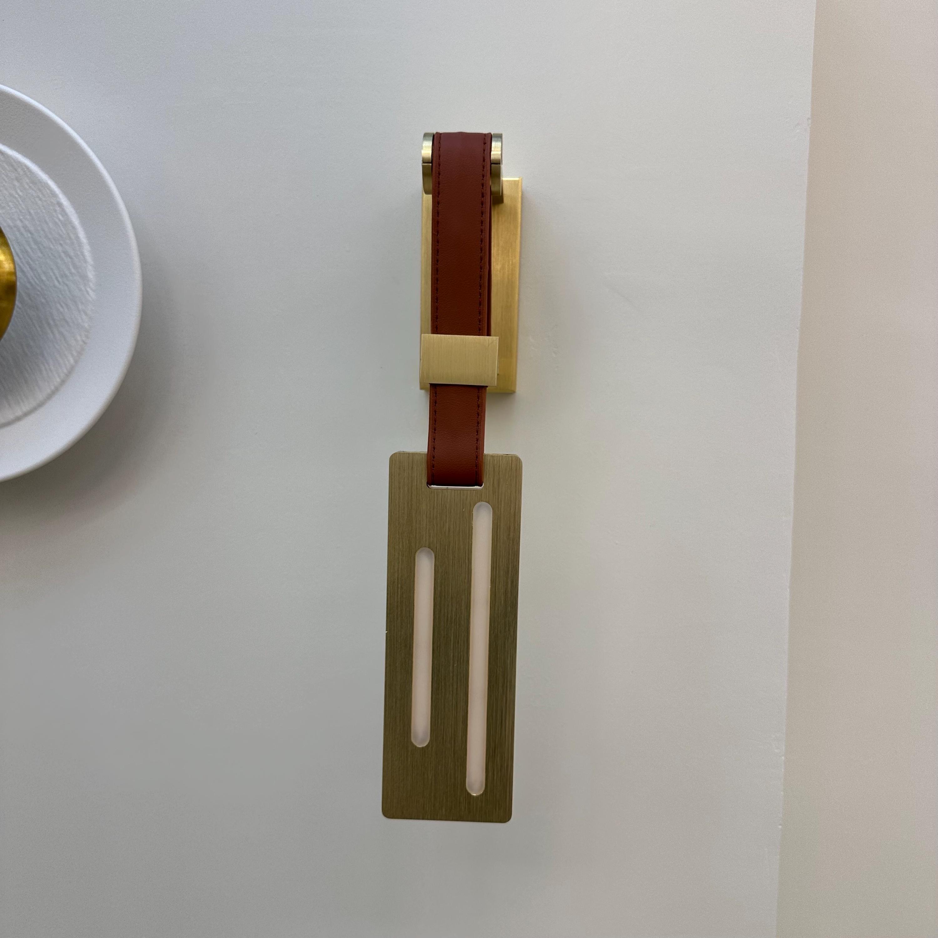 Brushed Brass Leather Strap LED Wall Sconce, Modern Luxury Wall Light for Bedroom, Hallway, Living Room, and Bedside