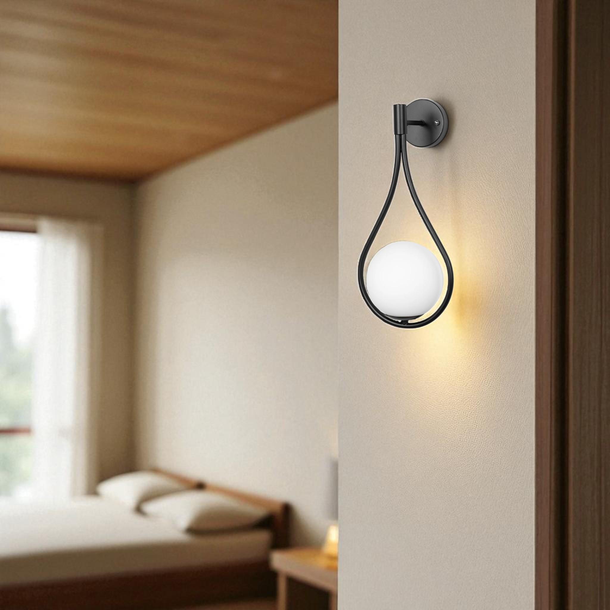Modern Teardrop Brass Wall Sconce with Milk Glass Globe, G9 Wall Light for Bedroom, Hallway, Living Room, and Bedside