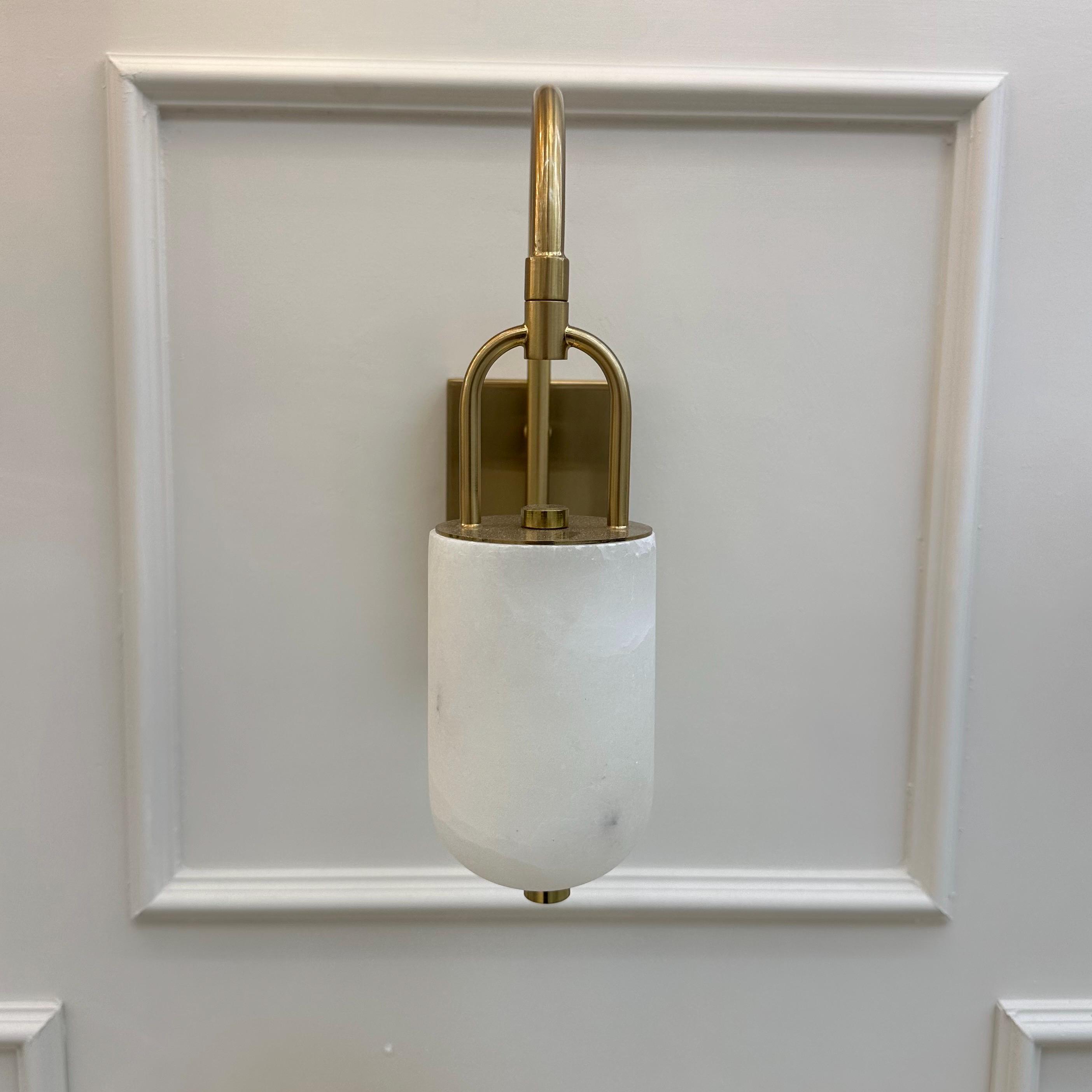 Brushed Brass Arched Marble Wall Sconce with Soft White Shade, Modern Luxury LED Wall Lamp for Bedroom, Hallway, Living Room
