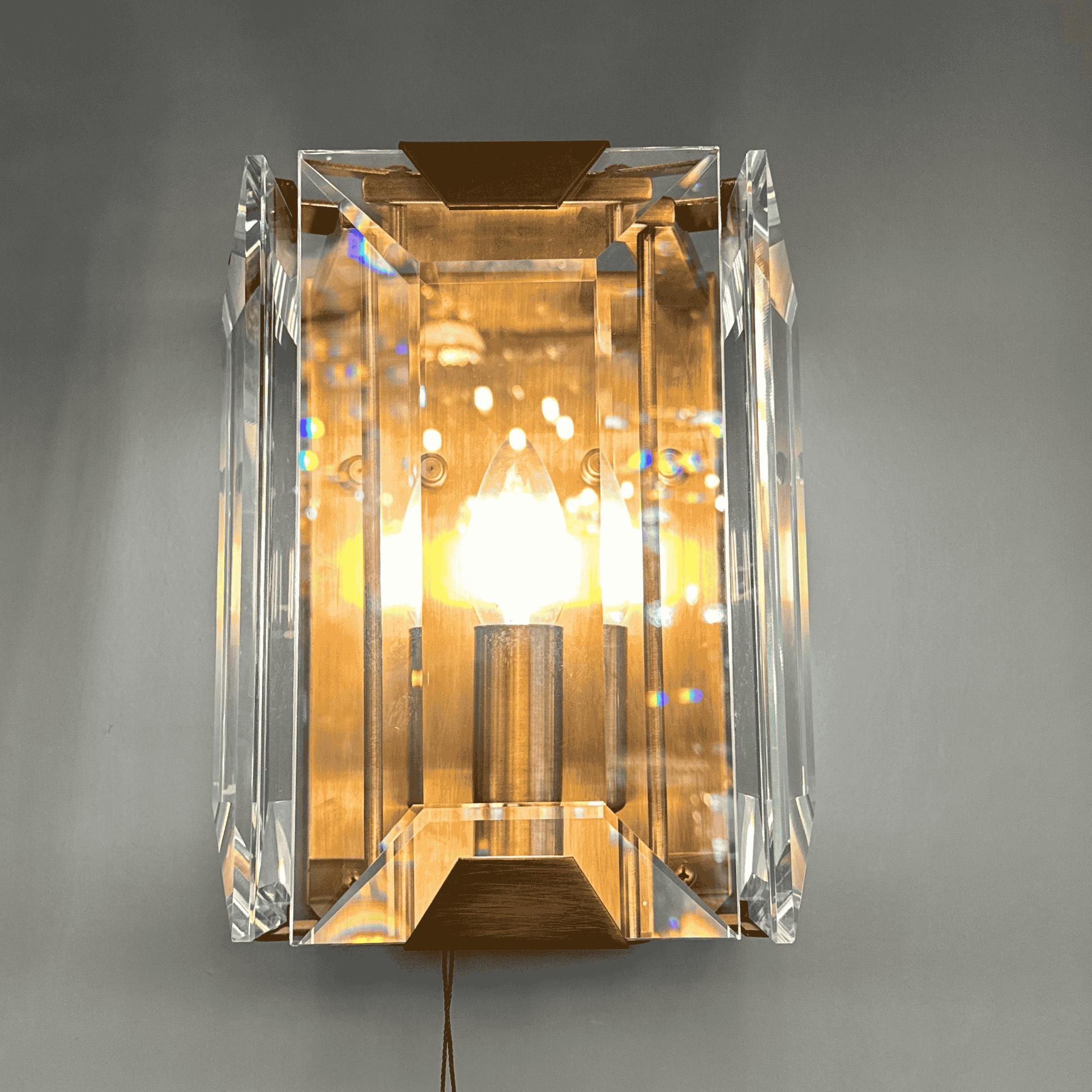 Rectangular Crystal Glass Wall Sconce, Gold Accent E14 Wall Light for Bedroom, Hallway, Bathroom Vanity, and Living Room